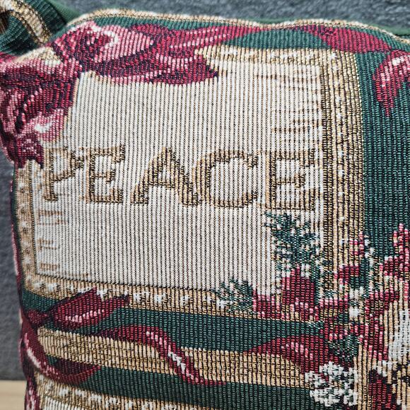 VTG Christmas Needlepoint Decorative Throw Pillow Peace Joy Noel Cheer 16.5"x11" - Picture 2 of 7